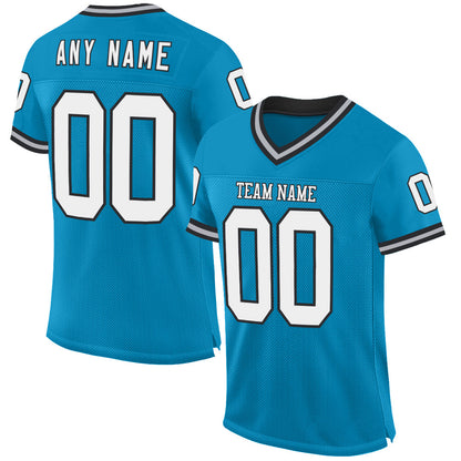 Custom Panther Blue White-Black Mesh Authentic Throwback Football Jersey - Sky-Custom