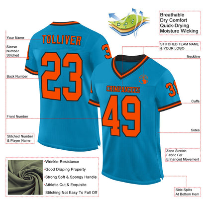 Custom Panther Blue Orange-Black Mesh Authentic Throwback Football Jersey - Sky-Custom