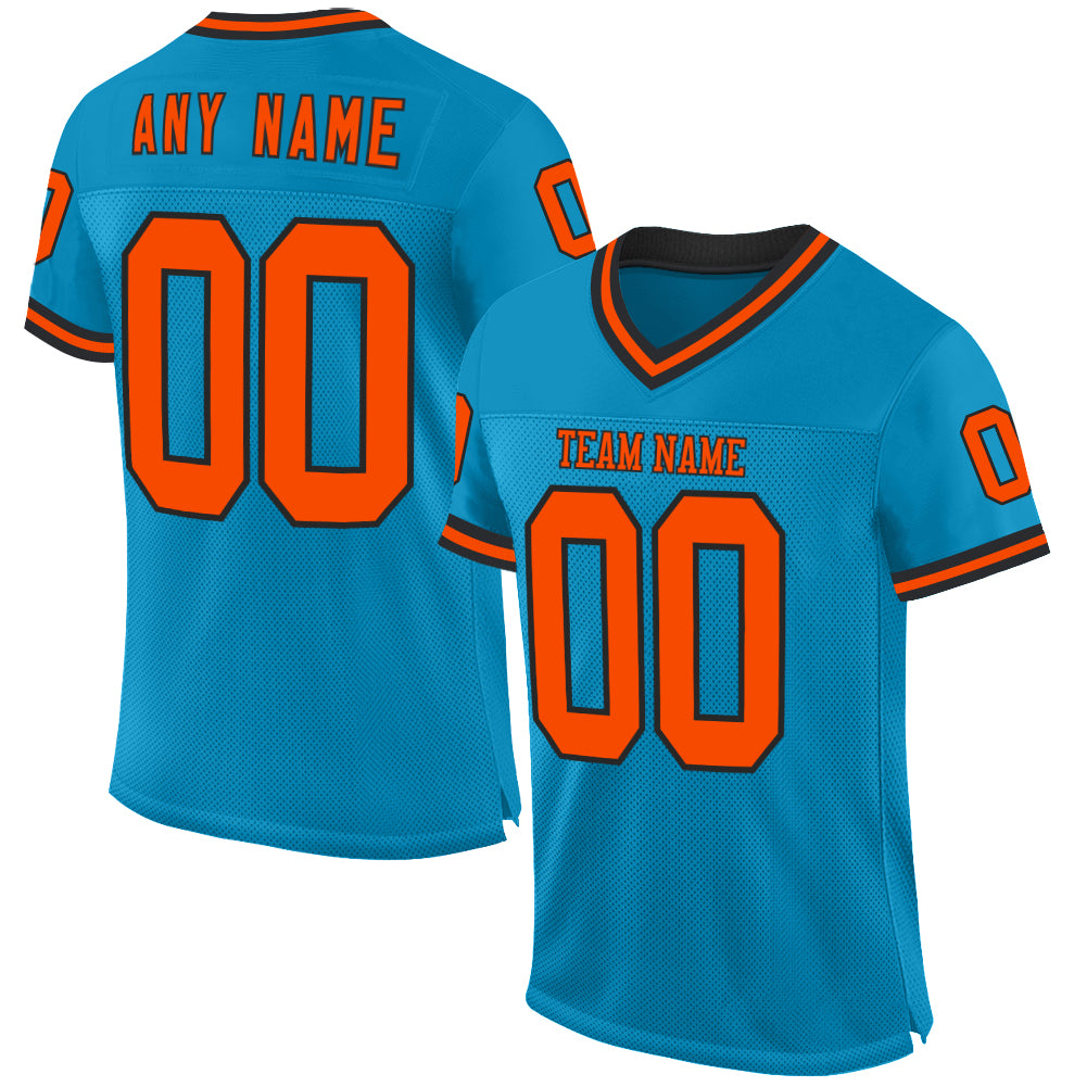 Custom Panther Blue Orange-Black Mesh Authentic Throwback Football Jersey - Sky-Custom