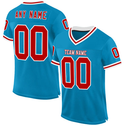 Custom Panther Blue Red-White Mesh Authentic Throwback Football Jersey - Sky-Custom