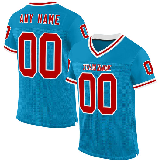 Custom Panther Blue Red-White Mesh Authentic Throwback Football Jersey - Sky-Custom