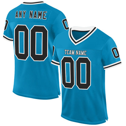 Custom Panther Blue Black-White Mesh Authentic Throwback Football Jersey - Sky-Custom