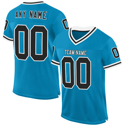 Custom Panther Blue Black-White Mesh Authentic Throwback Football Jersey - Sky-Custom