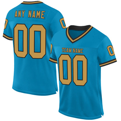 Custom Panther Blue Old Gold-Black Mesh Authentic Throwback Football Jersey - Sky-Custom