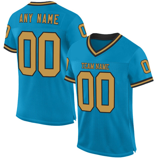 Custom Panther Blue Old Gold-Black Mesh Authentic Throwback Football Jersey - Sky-Custom