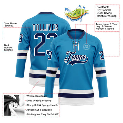 Custom Panther Blue Navy-White Hockey Lace Neck Jersey - Sky-Custom