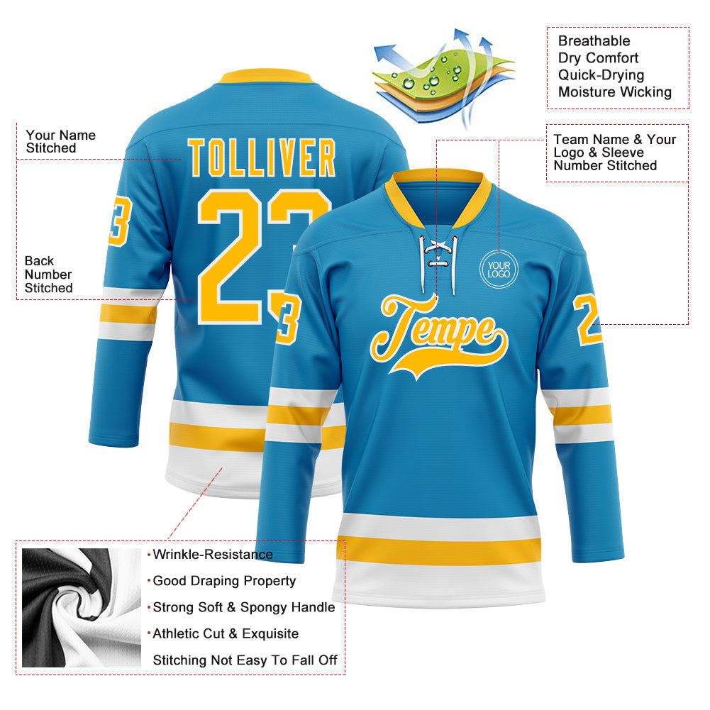 Custom Panther Blue Gold-White Hockey Lace Neck Jersey - Sky-Custom