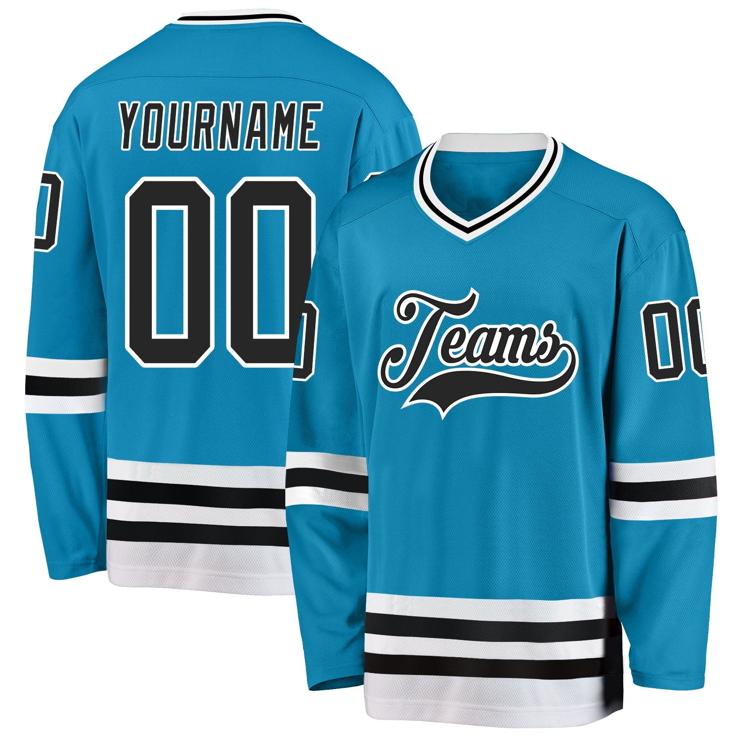 Custom Panther Blue Black-White Hockey Jersey - Sky-Custom