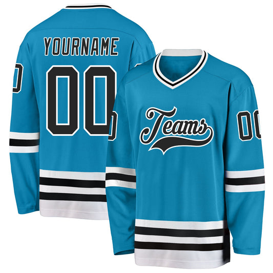 Custom Panther Blue Black-White Hockey Jersey - Sky-Custom