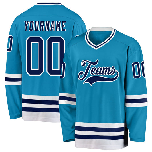 Custom Panther Blue Navy-White Hockey Jersey - Sky-Custom
