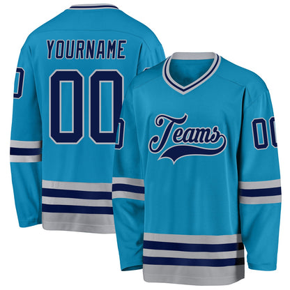 Custom Panther Blue Navy-Gray Hockey Jersey - Sky-Custom