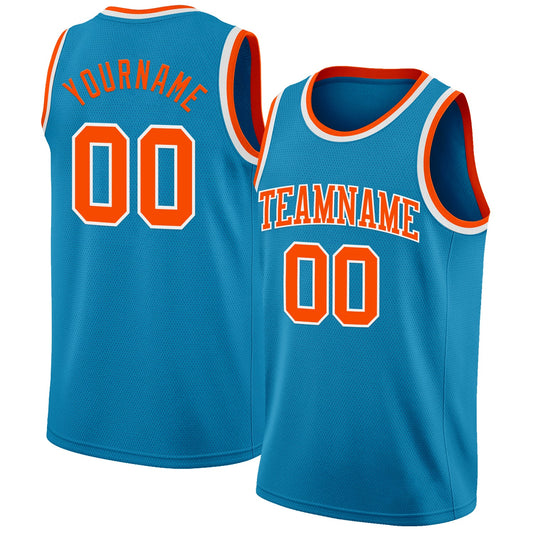 Custom Panther Blue Orange-White Authentic Basketball Jersey - Sky-Custom