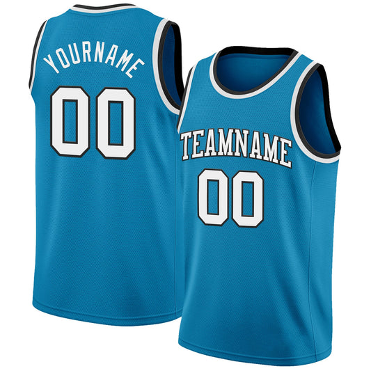 Custom Panther Blue White-Black Authentic Basketball Jersey - Sky-Custom