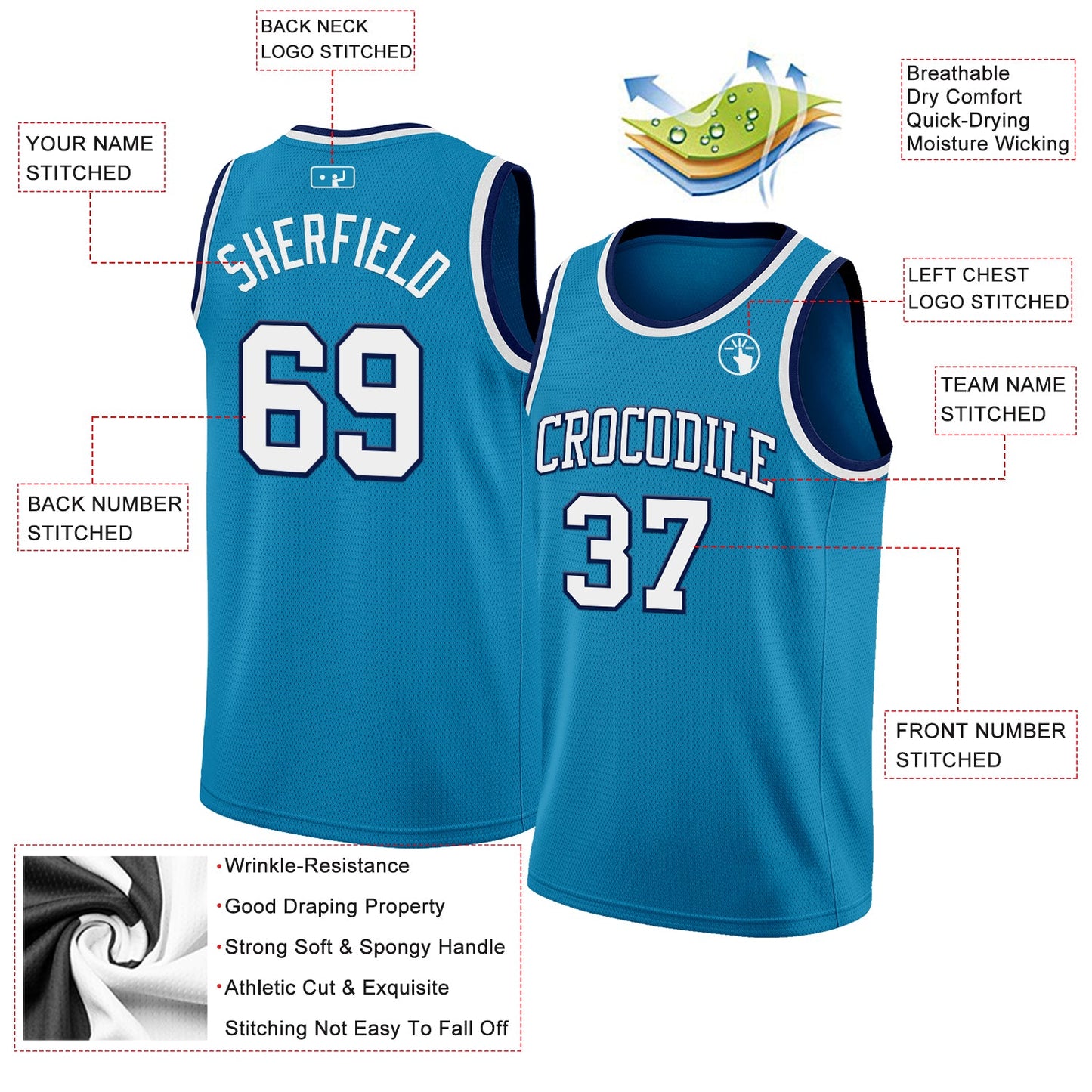 Custom Panther Blue White-Navy Authentic Basketball Jersey - Sky-Custom