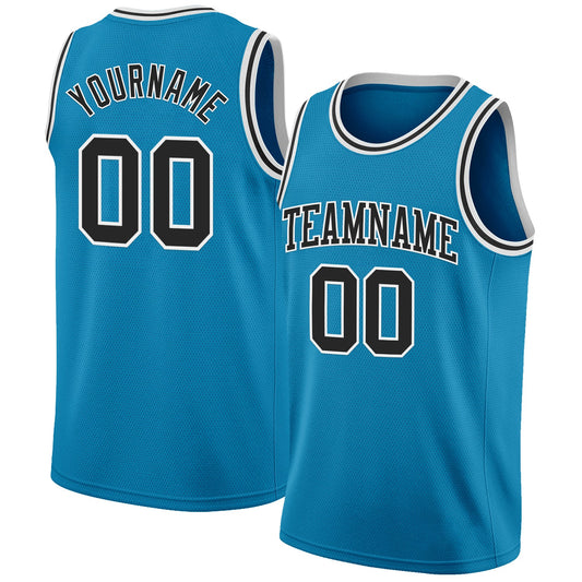 Custom Panther Blue Black-White Authentic Basketball Jersey - Sky-Custom
