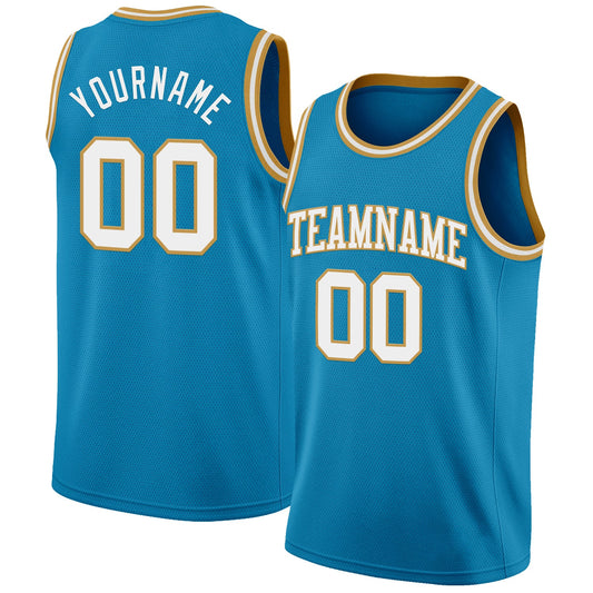 Custom Panther Blue White-Old Gold Authentic Basketball Jersey - Sky-Custom