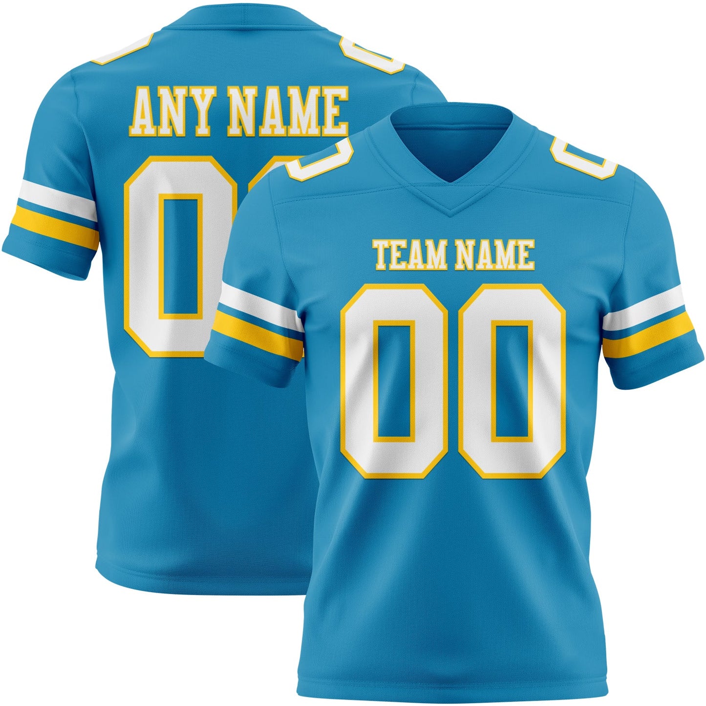 Custom Panther Blue White-Yellow Mesh Authentic Football Jersey - Sky-Custom
