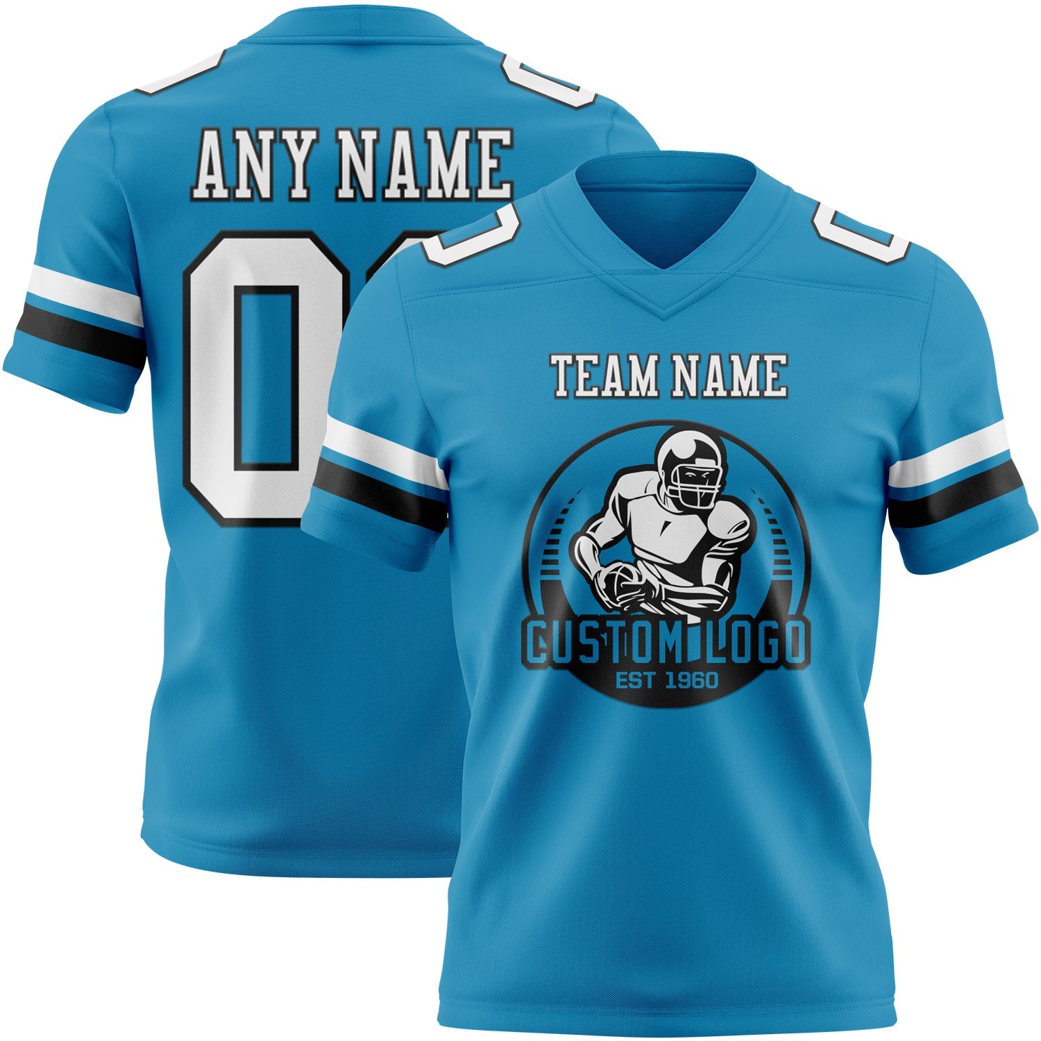Custom Panther Blue White-Black Mesh Authentic Football Jersey - Sky-Custom