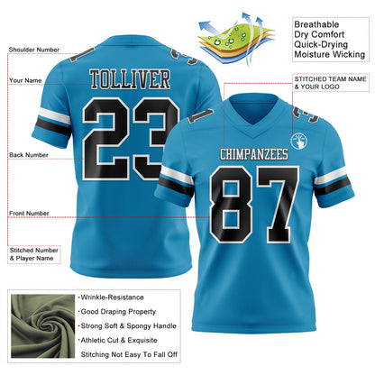 Custom Panther Blue Black-White Mesh Authentic Football Jersey - Sky-Custom