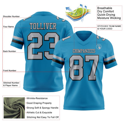Custom Panther Blue Gray-Black Mesh Authentic Football Jersey - Sky-Custom
