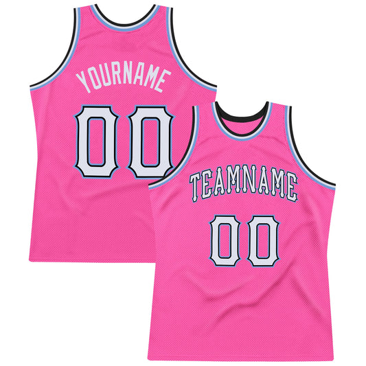 Custom Pink White-Light Blue Authentic Throwback Basketball Jersey - Sky-Custom