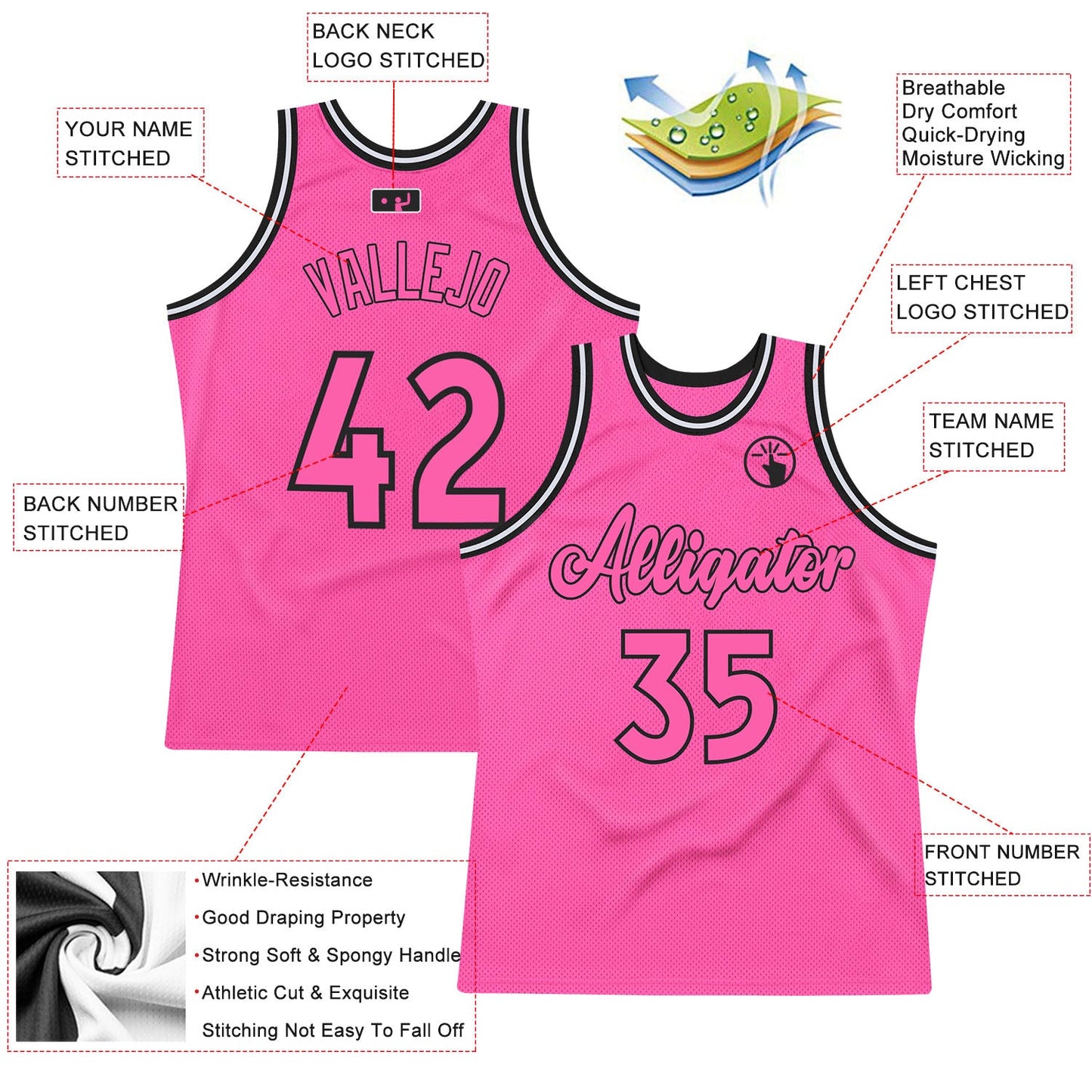 Custom Pink Pink-Black Authentic Throwback Basketball Jersey - Sky-Custom