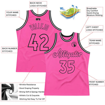 Custom Pink Pink-Black Authentic Throwback Basketball Jersey - Sky-Custom