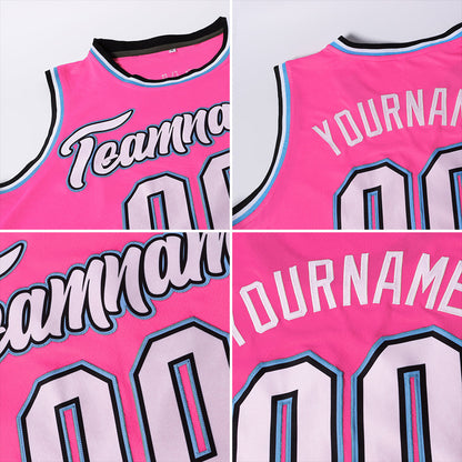 Custom Pink Pink-Black Authentic Throwback Basketball Jersey - Sky-Custom