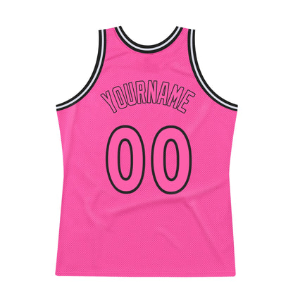 Custom Pink Pink-Black Authentic Throwback Basketball Jersey - Sky-Custom