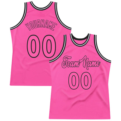 Custom Pink Pink-Black Authentic Throwback Basketball Jersey - Sky-Custom