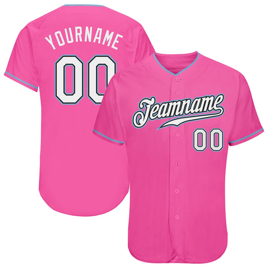Custom Pink White-Light Blue Authentic Baseball Jersey - Sky-Custom