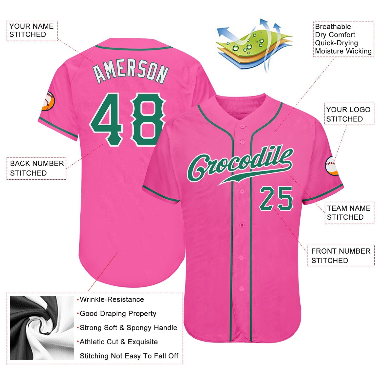 Custom Pink Kelly Green-White Authentic Baseball Jersey - Sky-Custom