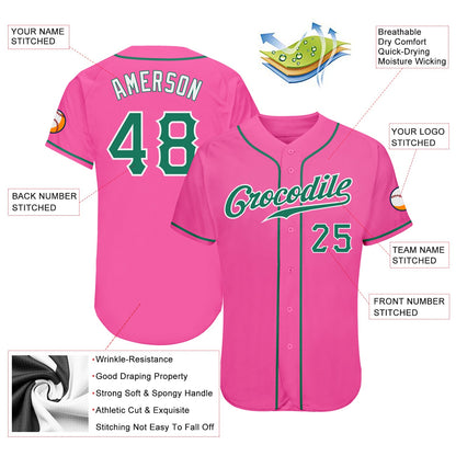 Custom Pink Kelly Green-White Authentic Baseball Jersey - Sky-Custom
