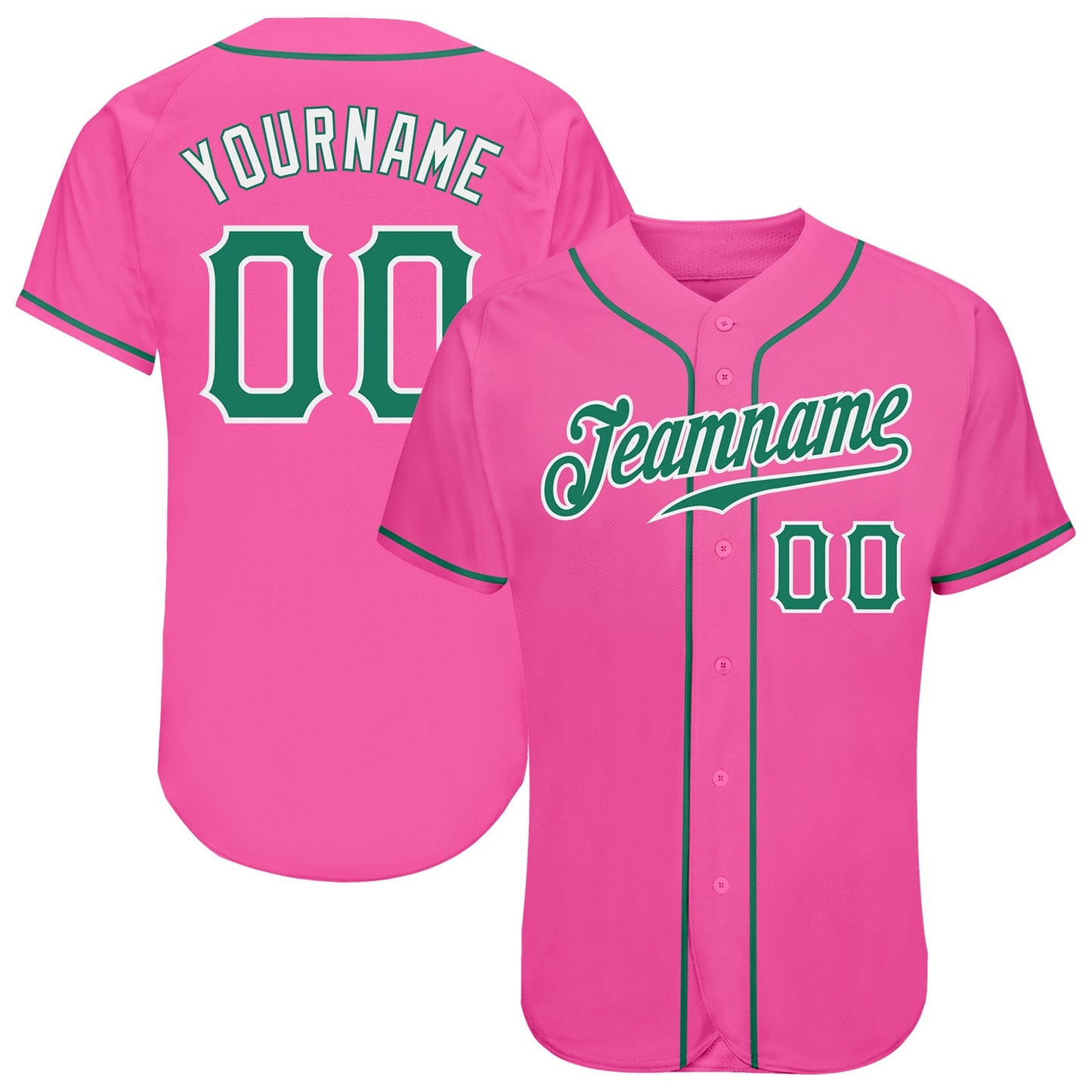 Custom Pink Kelly Green-White Authentic Baseball Jersey - Sky-Custom