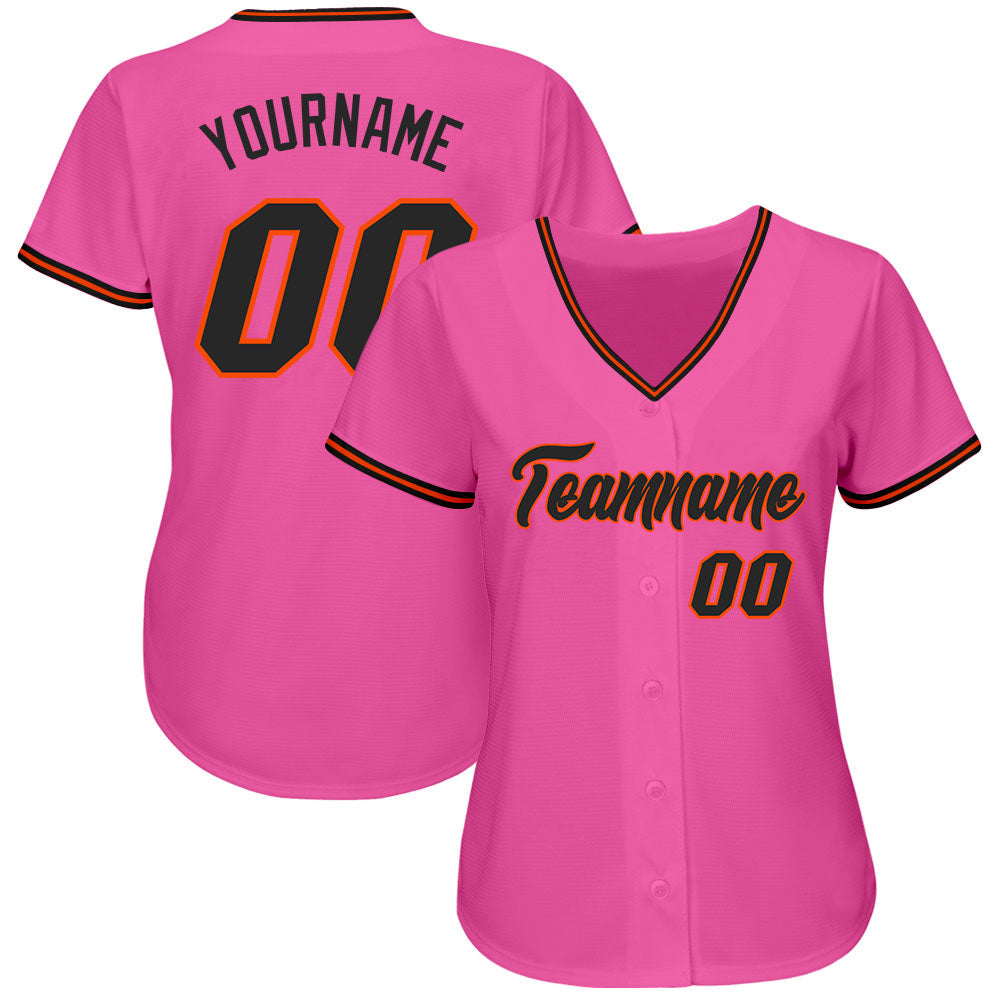 Custom Pink Black-Orange Authentic Baseball Jersey - Sky-Custom