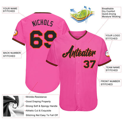 Custom Pink Black-Orange Authentic Baseball Jersey - Sky-Custom