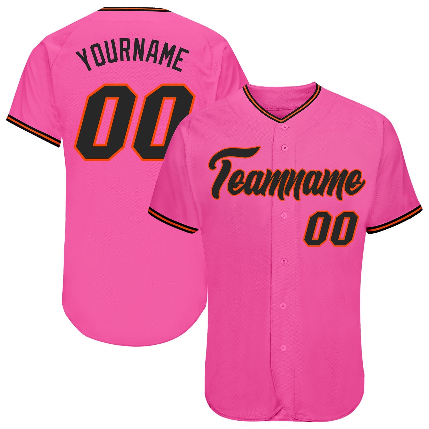 Custom Pink Black-Orange Authentic Baseball Jersey - Sky-Custom