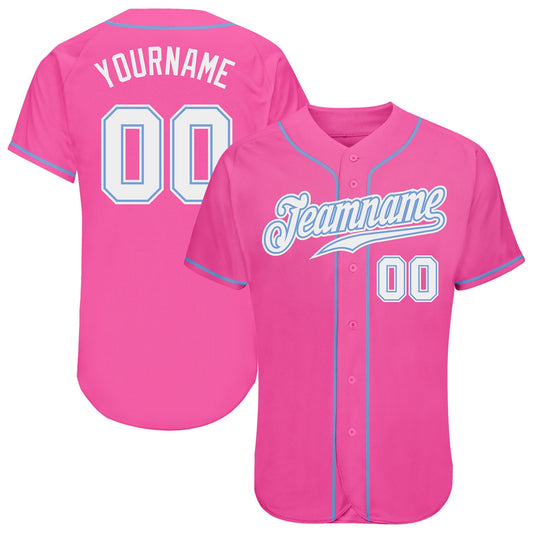 Custom Pink White-Light Blue Authentic Baseball Jersey - Sky-Custom