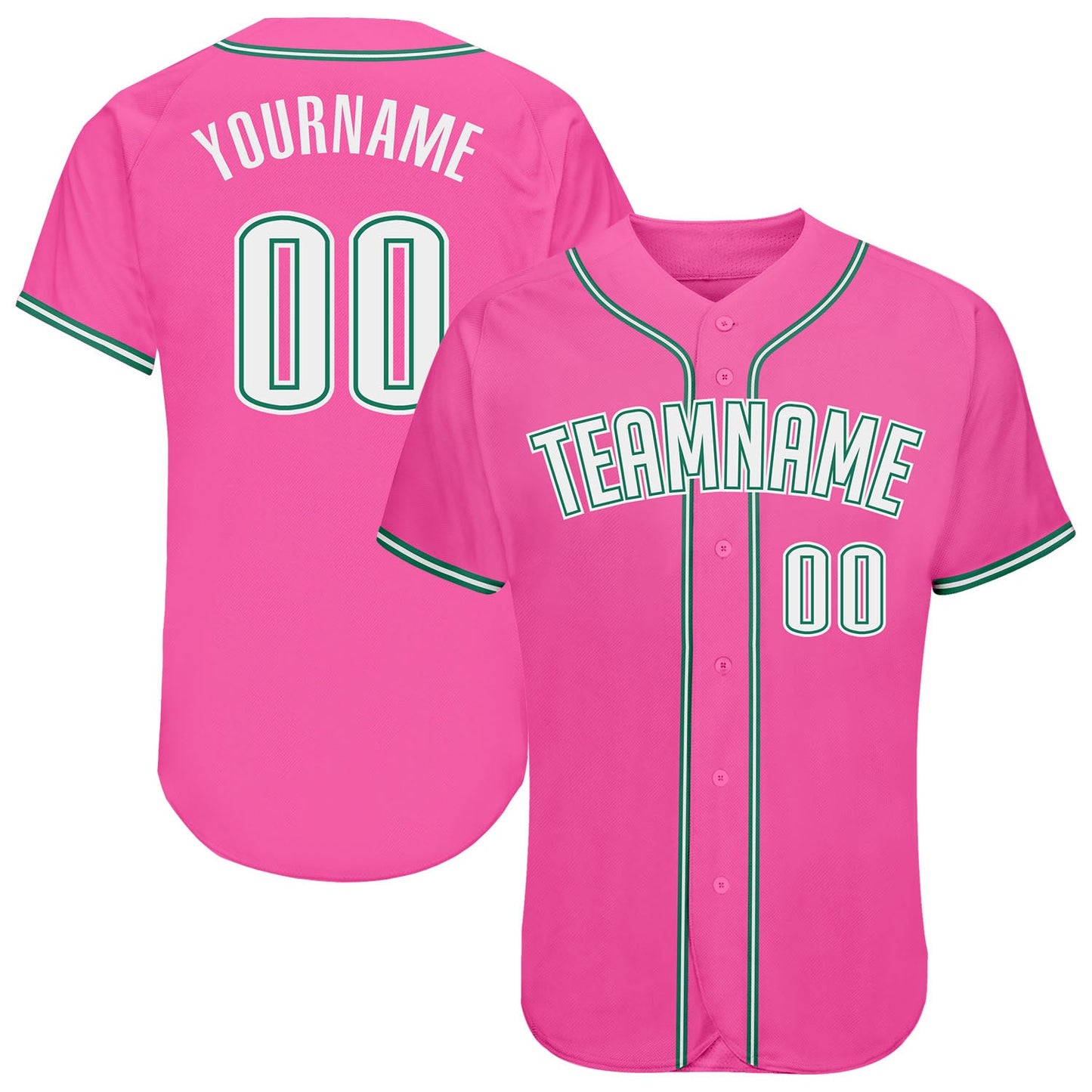 Custom Pink White-Kelly Green Authentic Baseball Jersey - Sky-Custom