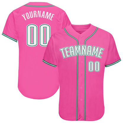 Custom Pink White-Kelly Green Authentic Baseball Jersey - Sky-Custom