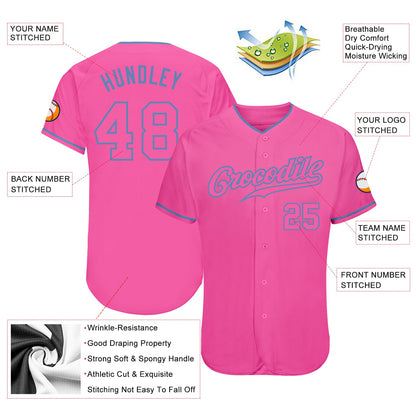 Custom Pink Pink-Light Blue Authentic Baseball Jersey - Sky-Custom