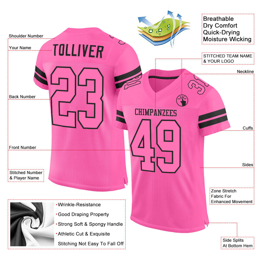Custom Pink Pink-Black Mesh Authentic Football Jersey - Sky-Custom