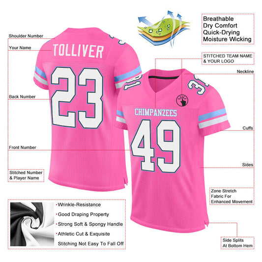 Custom Pink White-Light Blue Mesh Authentic Football Jersey - Sky-Custom