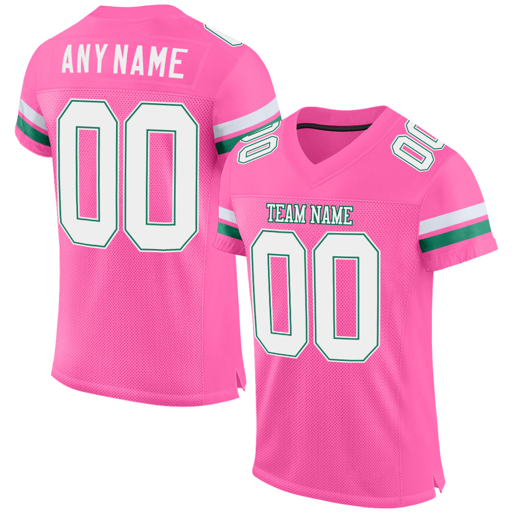Custom Pink White-Kelly Green Mesh Authentic Football Jersey - Sky-Custom