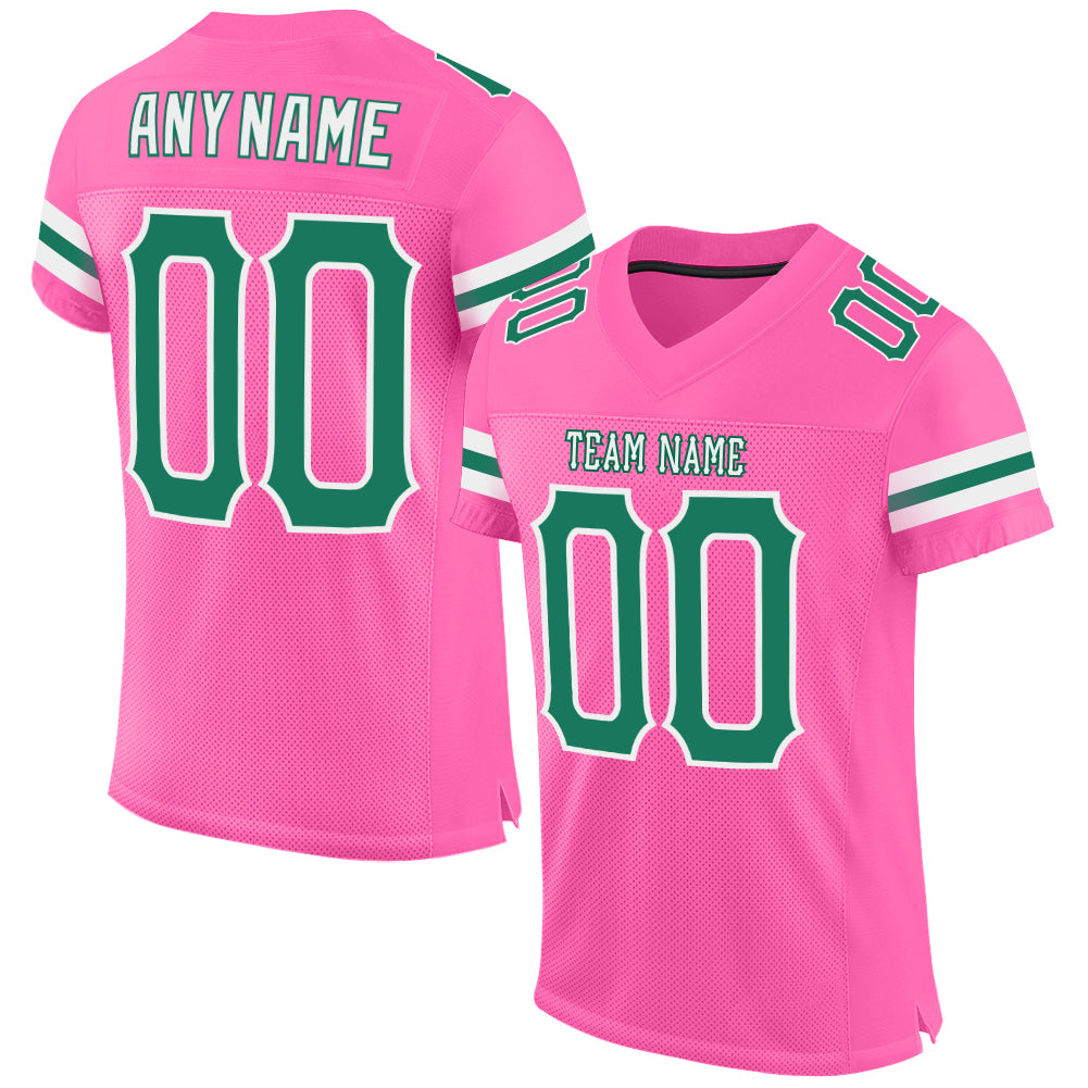 Custom Pink Kelly Green-White Mesh Authentic Football Jersey - Sky-Custom