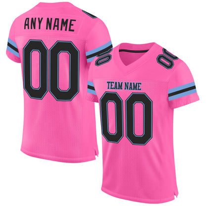 Custom Pink Black-Light Blue Mesh Authentic Football Jersey - Sky-Custom