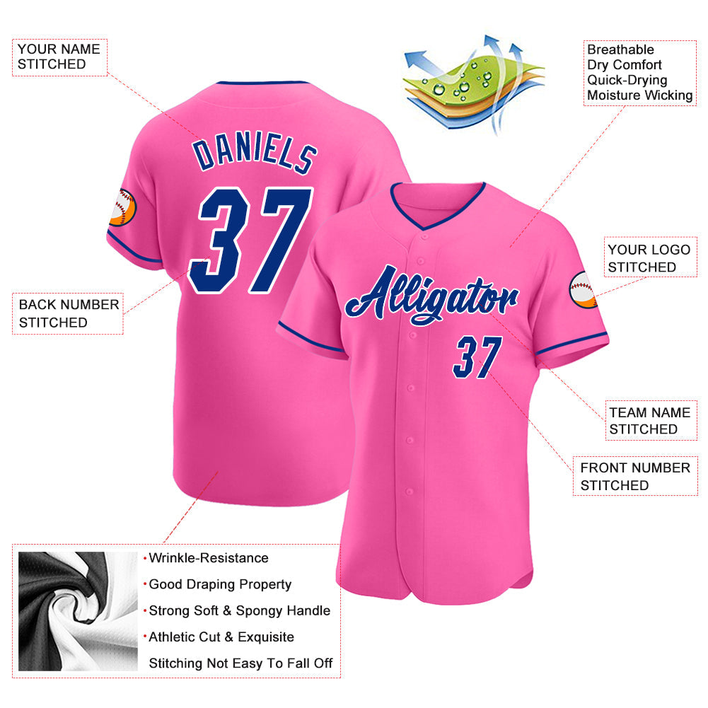 Custom Pink Royal-White Authentic Baseball Jersey - Sky-Custom