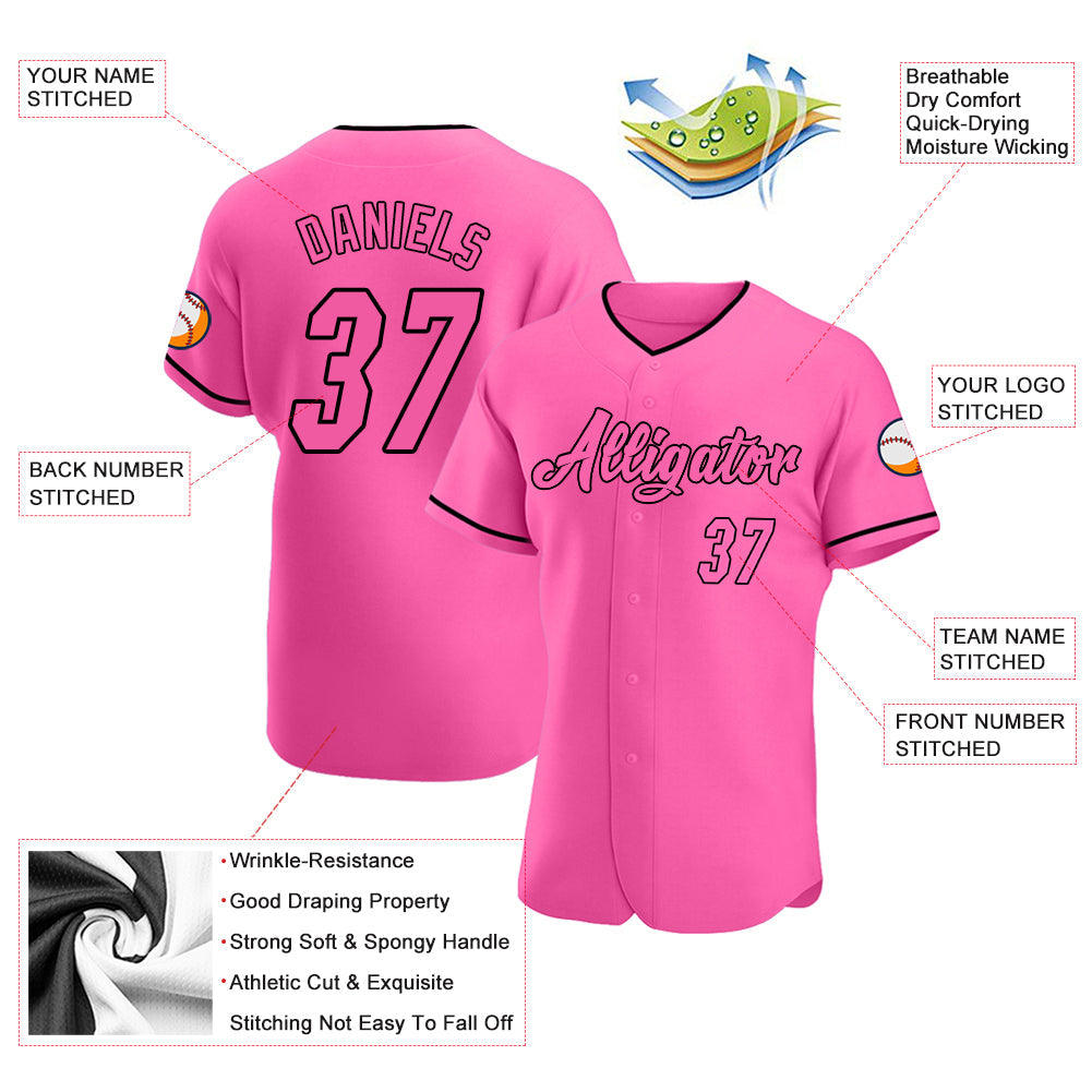 Custom Pink Pink-Black Authentic Baseball Jersey - Sky-Custom