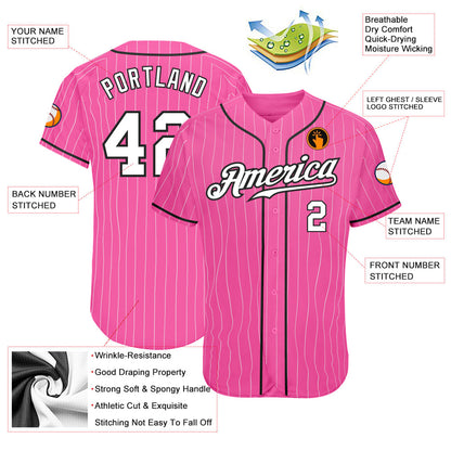 Custom Pink White Pinstripe White-Black Authentic Baseball Jersey - Sky-Custom