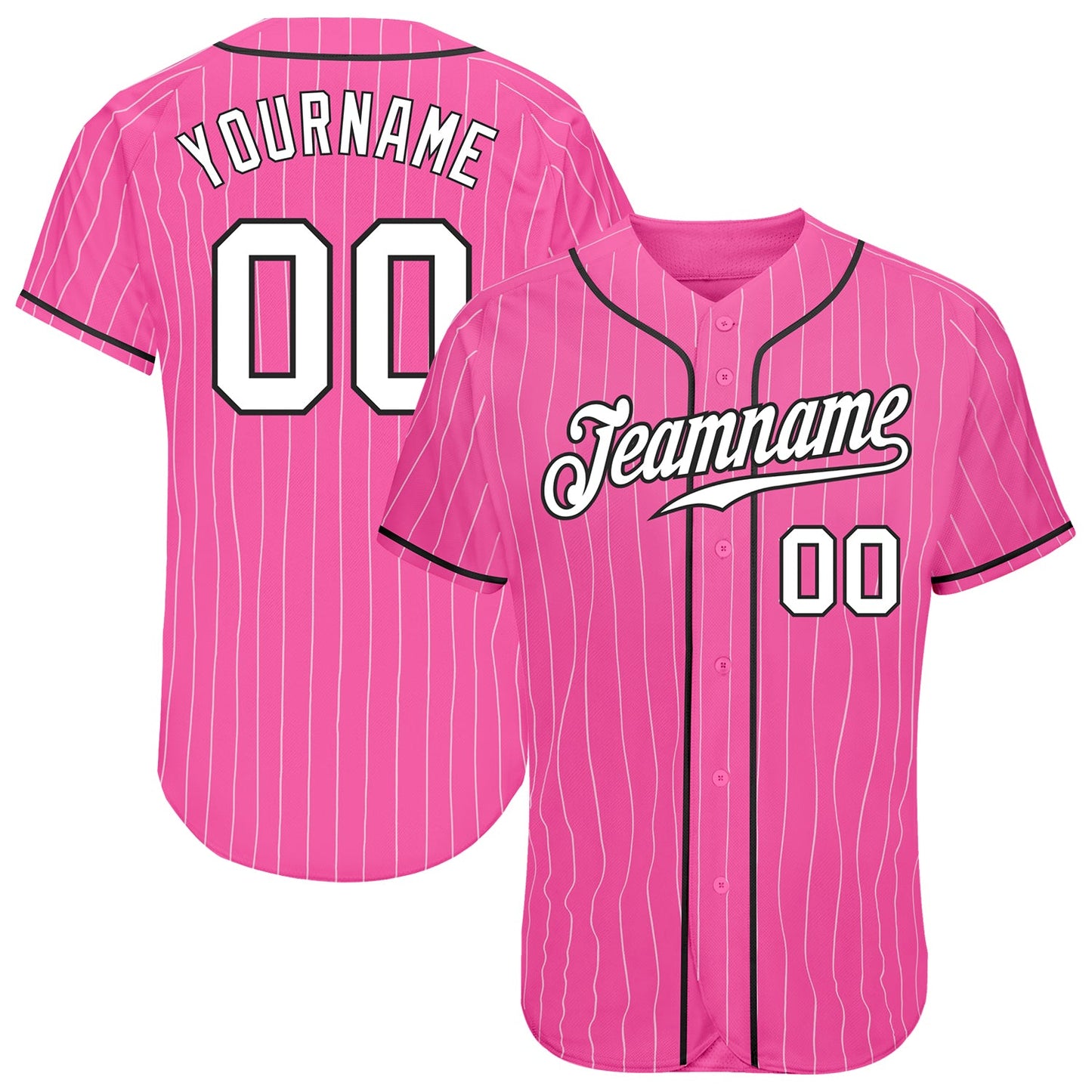 Custom Pink White Pinstripe White-Black Authentic Baseball Jersey - Sky-Custom
